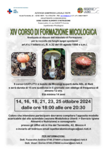 XIV CORSO DI FORMAZIONE PER RACCOGLITORI DI FUNGHI EPIGEI SPONTANEI